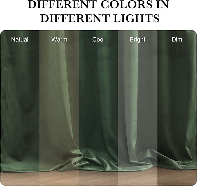 RYB HOME Elegant Green Velvet Curtains 84 inches Long, Light Blocking, Thermal - Image 6