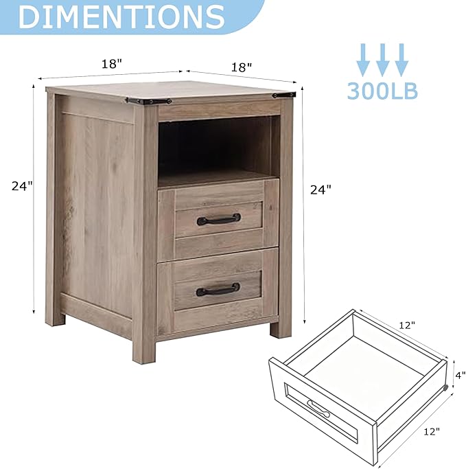 Sierra Rustic Night Stand Set of 2, Farmhouse End Table, Modern Bedside Table - Image 3