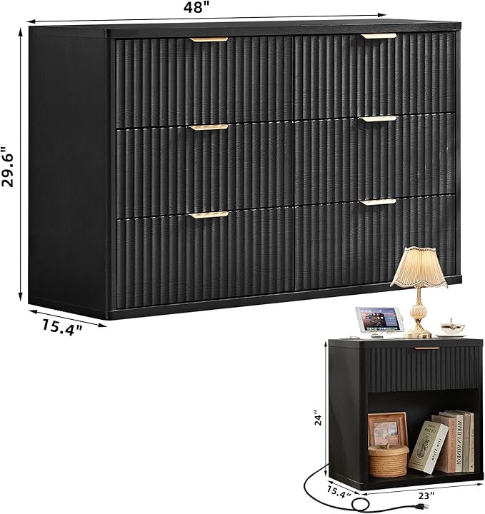 LEYAOYAO 48" Wide Fluted Dresser and 1 Drawers 23" Nightstand Set of 2 - Image 3