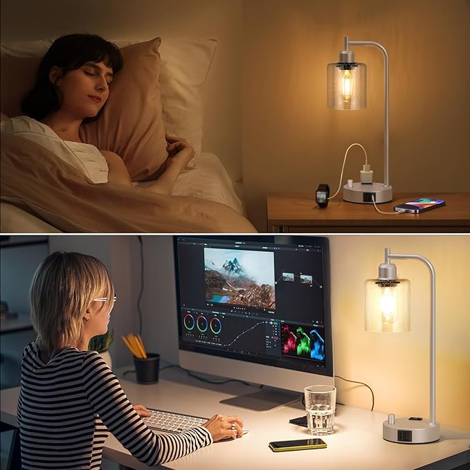 Industrial Table Lamps for Bedrooms Set of 2 - Image 5