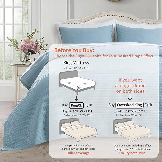KASENTEX King XL Quilt Set 108"x98" – Soft Washed 3-Layer Lightweight Bedspread - Image 3