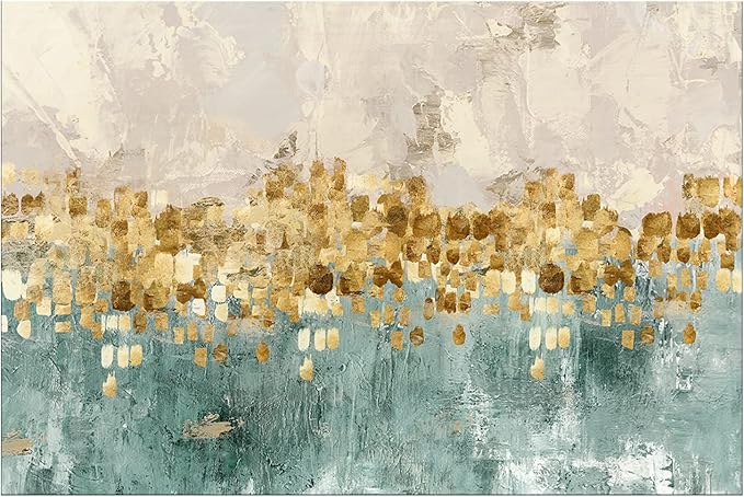 DZL Art A74669 Brown and Blue Abstract Painting Modern Decor Wall Art Tan Color by DZL+Art