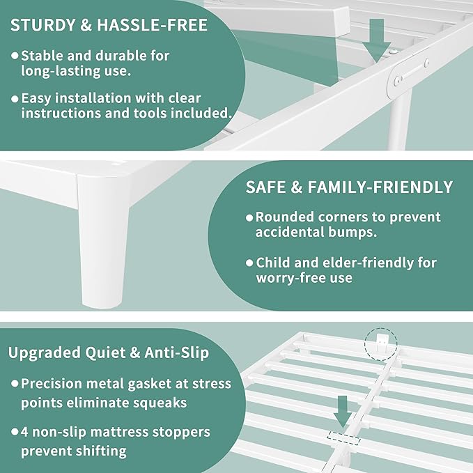 ITIMIDI 6 Inch King Size White Bed Frame - Image 6