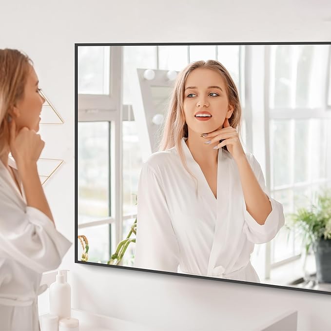 Black Bathroom Mirror for Wall, 60x30 Inch Rectangle Mirrors - Image 5