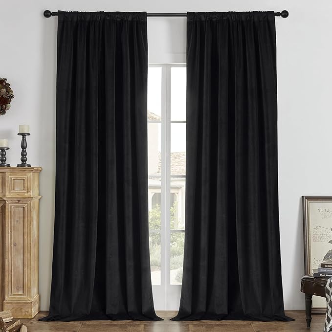 Joydeco Black 100% Blackout Curtains 102 Inch 2 Panels, Luxury Thermal by JOYDECO