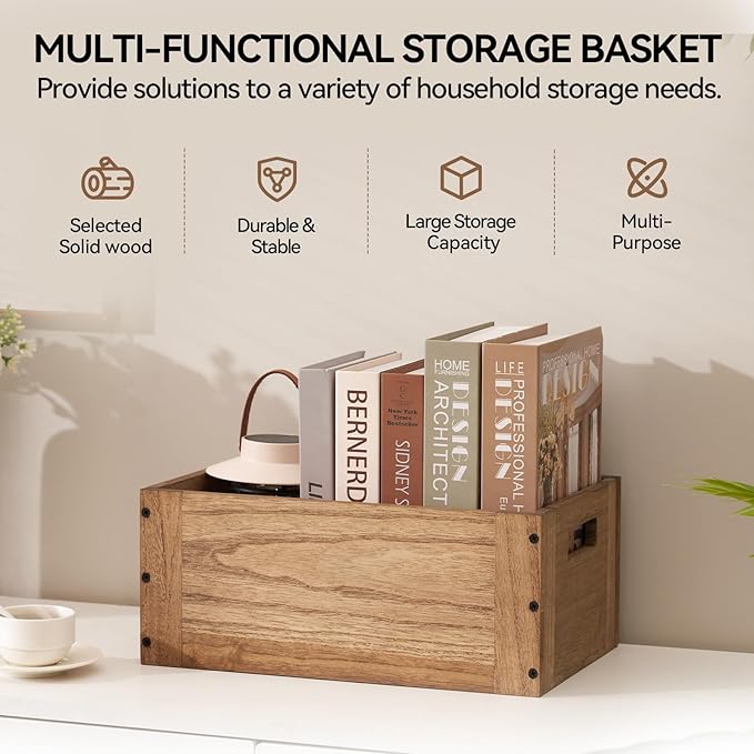 KIRIGEN Stackable Wood Storage Cube /Basket/ Bins Organizer - Image 7
