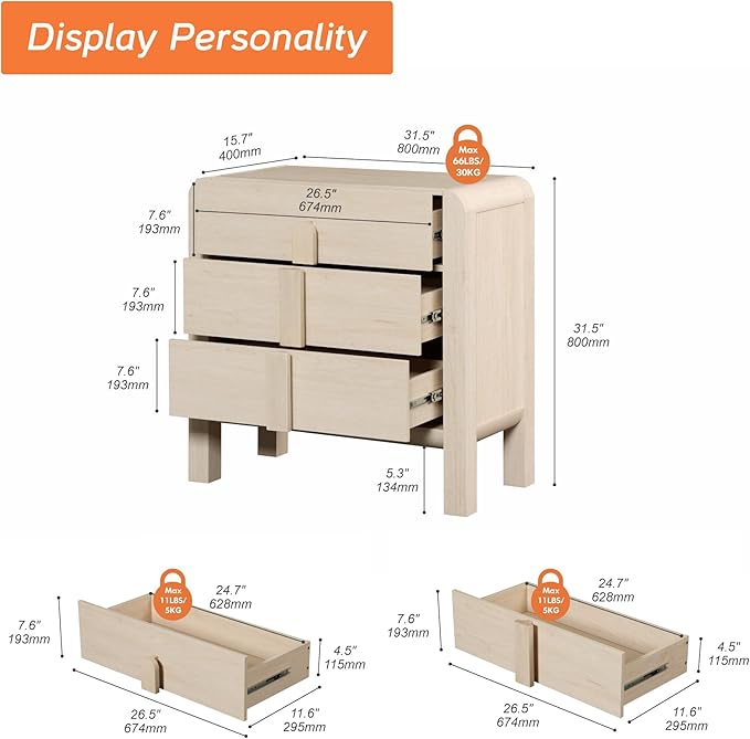 WAMPAT Modern 3 Drawer Nightstand, 31.5" Tall Nightstand - Image 3