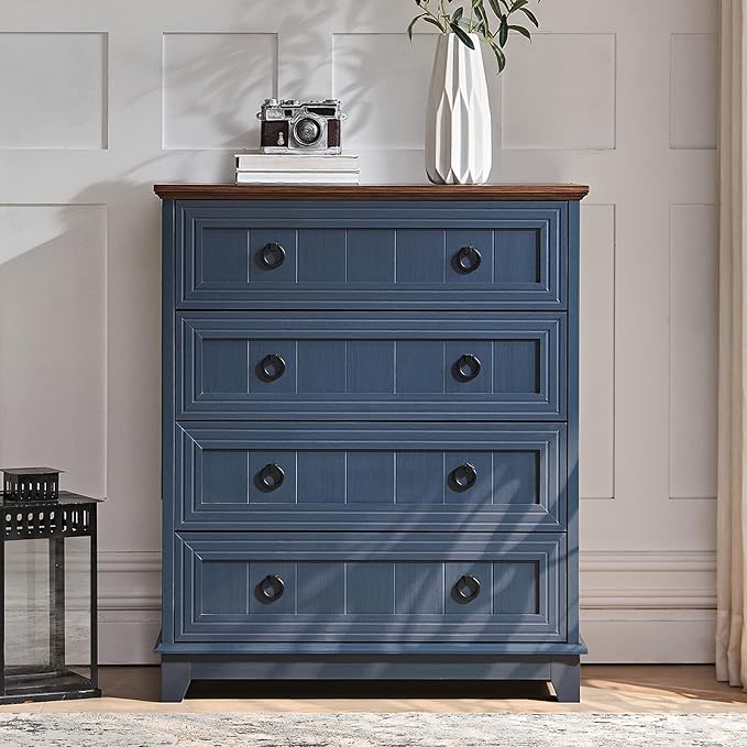 Farmhouse 4 Drawer Dresser for Bedroom Set of 2, Rustic Wood Dresser - Image 2