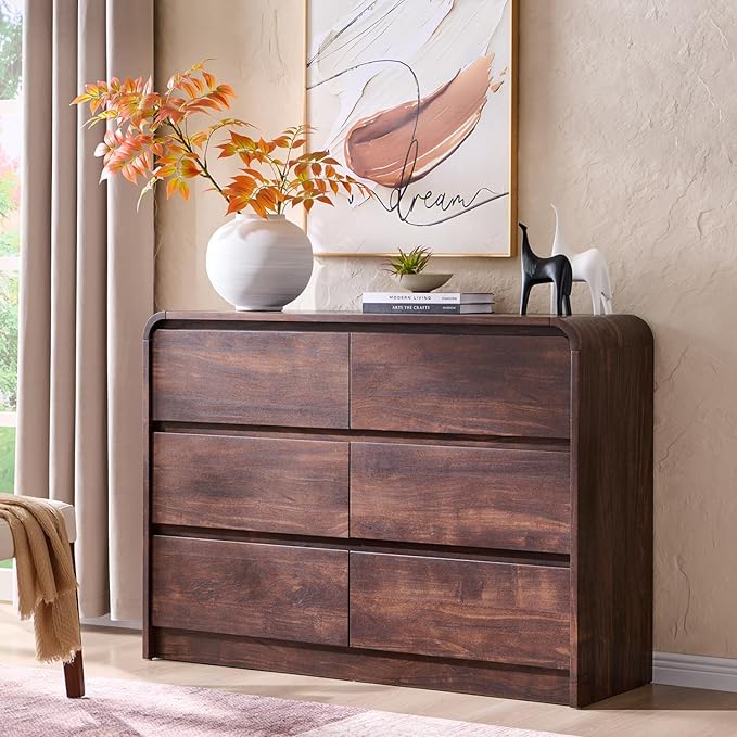 Modern 6 Drawers Dresser for Bedroom, Mid Century Modern Dresser w/Natural by AITJUNZ