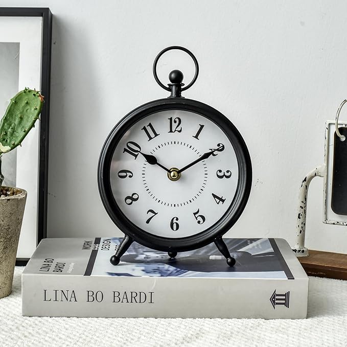 Vintage Non-Ticking Black Table Clock - Image 2
