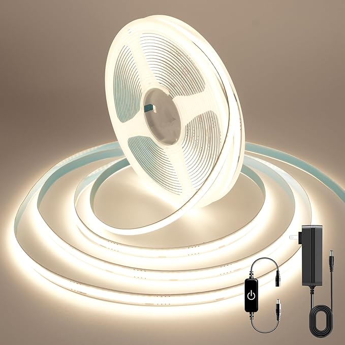 COB LED Strip, 16.4ft White LED Strip Light, Dimmable LED Light Strip 4000K by AUZIWECOBLEDStripLights