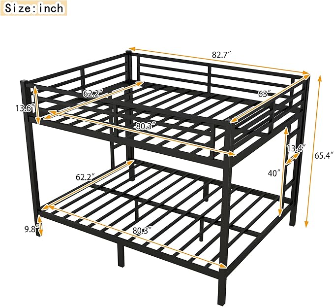 Upgraded Version Thicken Metal Heavy Duty Queen Over Queen Bunk Bed, Best - Image 2