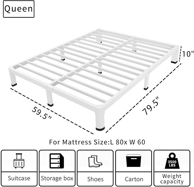 ROIL 10 Inch White Queen Bed Frame - Image 2