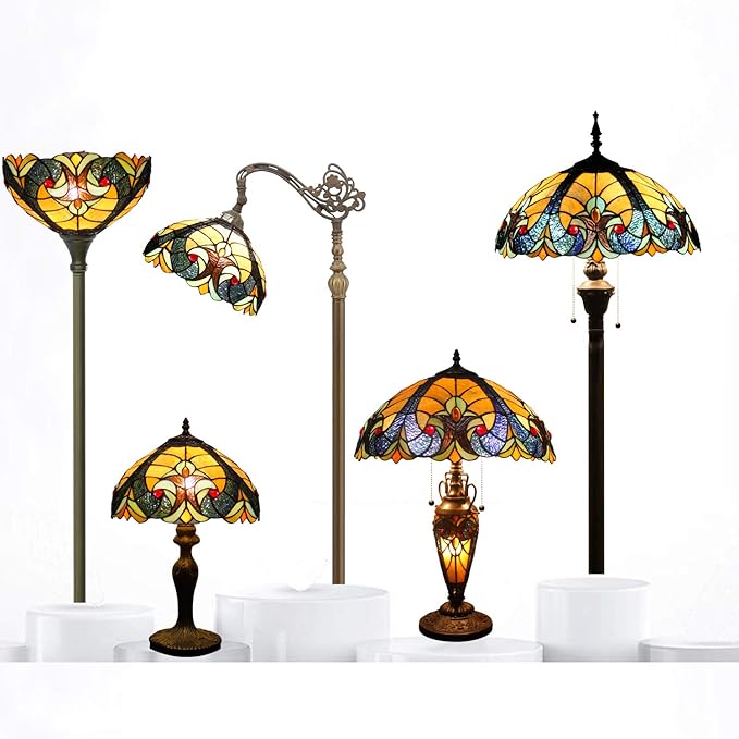 WERFACTORY Tiffany Lamp Yellow Stained Glass Liaison Mather-Daughter Vase Table - Image 8