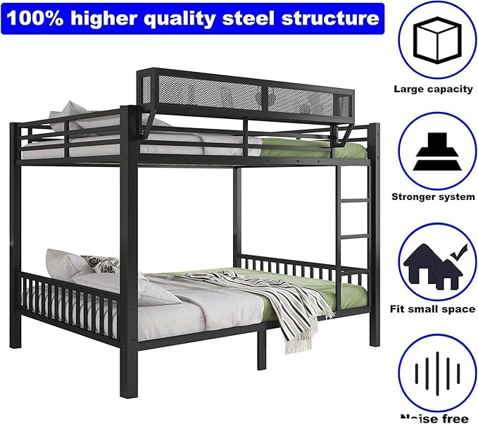 Upgraded Version Thicken Metal Heavy-Duty Queen Over Queen Bunk Bed - Image 5