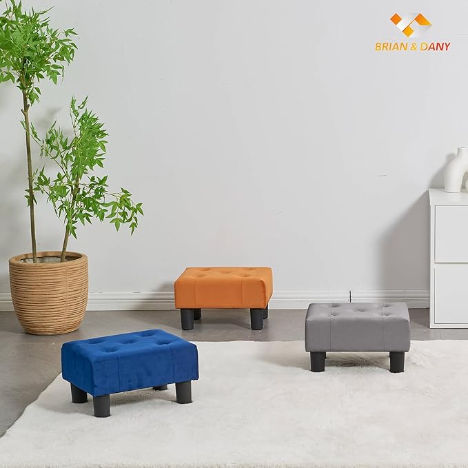BRIAN & DANY Small Foot Stool, Velvet Foot Stools - Image 7