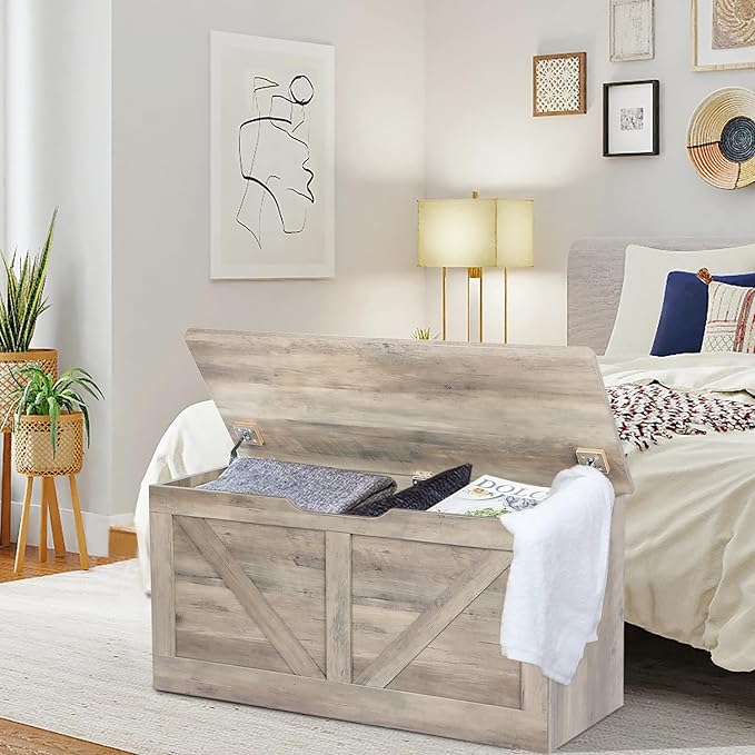 Timberer 39.4" Storage Chest, Wooden Storage Bench, Large Storage Trunk - Image 2