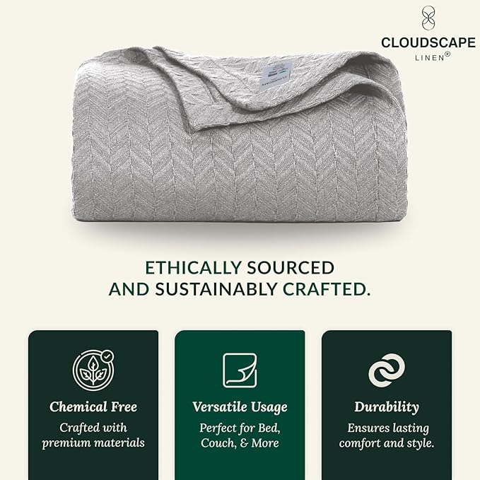 Cloud Scape Linen 100% Cotton Blanket Twin 68x92 Charcoal Grey - Image 5