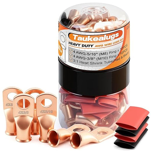 20PCS 4 AWG 5/16 3/8 inch Battery Cable Lugs, 4 gauge Copper Crimp Connector by TAUKEALUGS