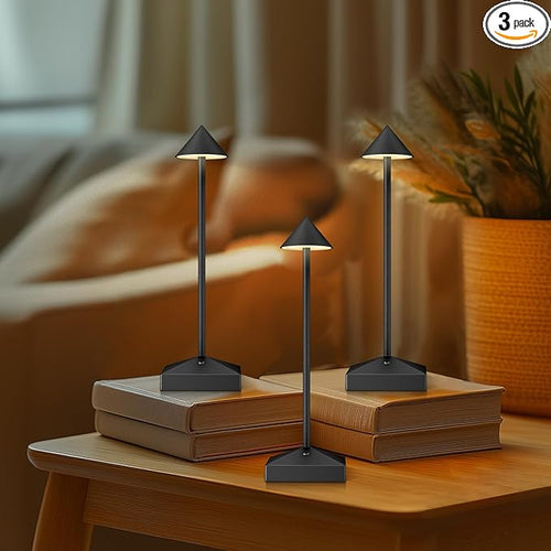 3 Pack 8.26in Black Small Cordless Table Lamps Rechargeable, Battery Operated by FUNTAPHANTA