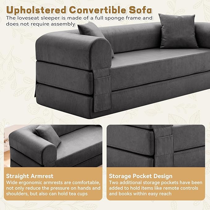 Convertible Sleeper Sofa Bed, 78.5 Inch Faux Leather Futon Couch - Image 5