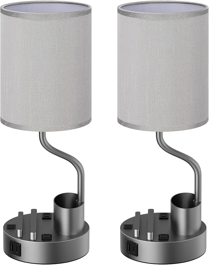 Grey Bedside Table Lamps for Bedroom Set of 2 - Image 7