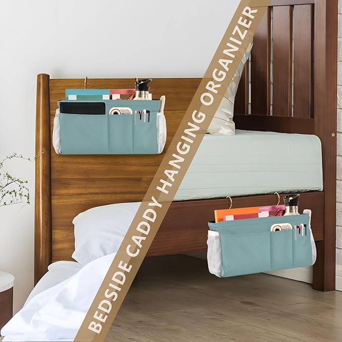 KOPIRIT Teal Bedside Caddy Storage Bag Bedside Organizer - Image 7