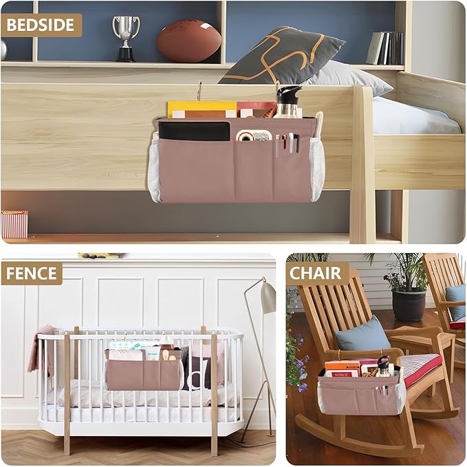 KOPIRIT Light Brown Bedside Caddy Storage Bag Bedside Organizer - Image 8