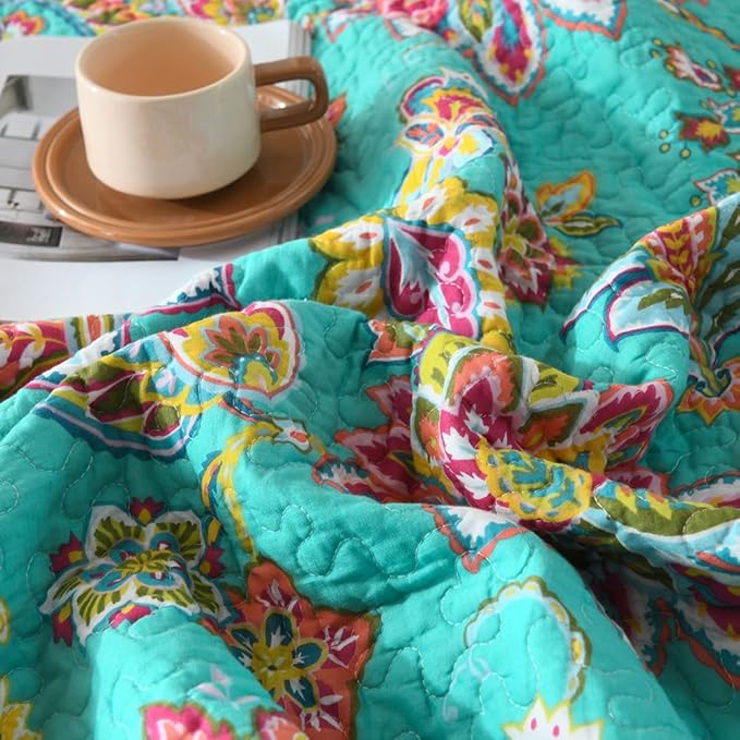 Cotton Bedspread Quilt Sets Reversible Bedding Coverlet Sets Comforter Paisley - Image 7