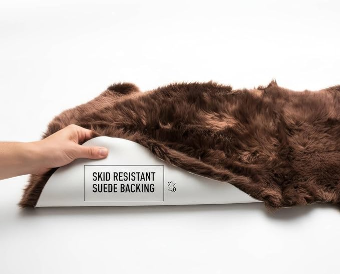 Natural & Genuine Dark Brown Sheepskin Rug, Real Fluffy Double Pelt 2x6 ft Fur - Image 6