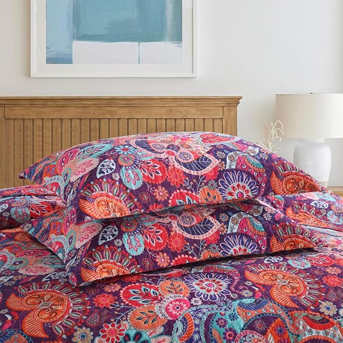 Cotton Bedspread Quilt Sets Reversible Bedding Coverlet Sets Comforter Paisley - Image 5