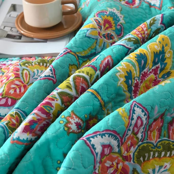 Cotton Bedspread Quilt Sets Reversible Bedding Coverlet Sets Comforter Paisley - Image 9