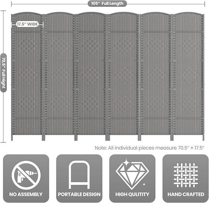 Folding Room Divider, Weave Fiber Privacy Screen, Extra Wide Room Screen - Image 3