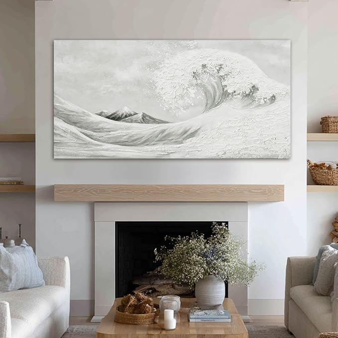 YETHEN WAL Neutral Grey & White Wave Wall Art – Textured Minimalist Canvas Print - Image 7