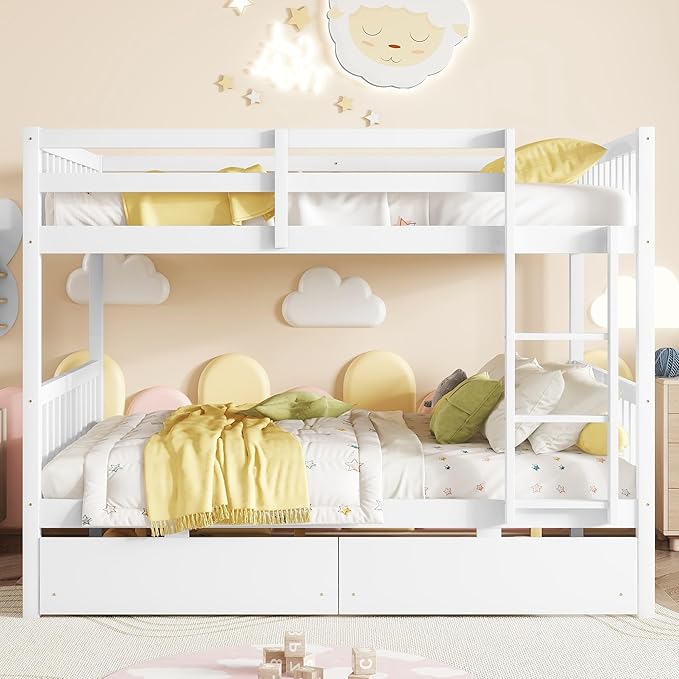 Full Over Full Bunk Bed with Storage Drawers, Convertible Bunk Beds with Ladder - Image 3