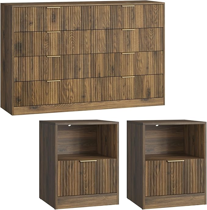 8 Drawer Dresser & Nightstand Set 3-Piece, 55” Wide Bedroom Dresser Set Night - Image 8