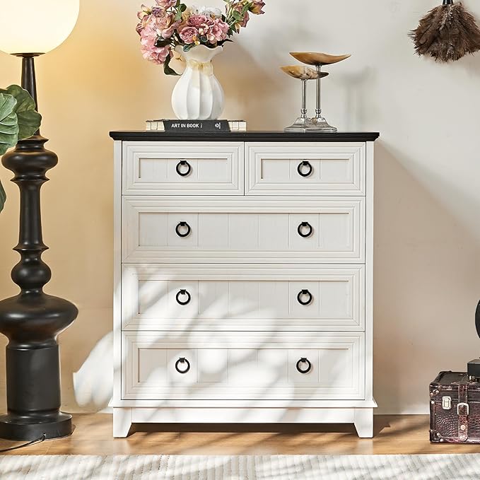 Farmhouse 5 Drawer Dresser for Bedroom, 33.2" Tall Small Dressers & Chest of - Image 6