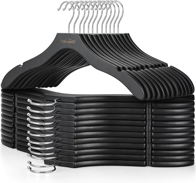 TOPIA HANGER Wooden Coat Hangers 24 Pack, Premium Wood Suit Sweater No Shoulder by TOPIAHANGER