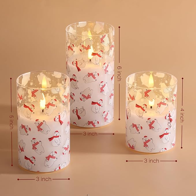 Eywamage Christmas Glass Flameless Pillar Candles - Image 6