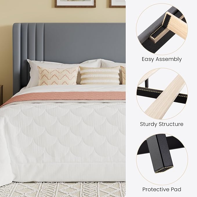 SHA CERLIN King Size Velvet Upholstered Platform Bed Frame - Image 7