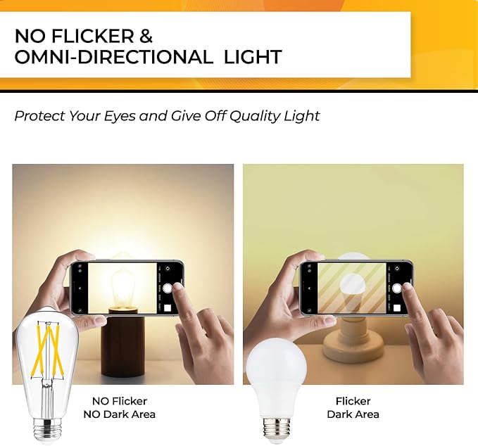 Hizashi LED Edison Bulbs, Equivalent 60W, Dimmable E26 LED Bulb, 3000K Soft - Image 4