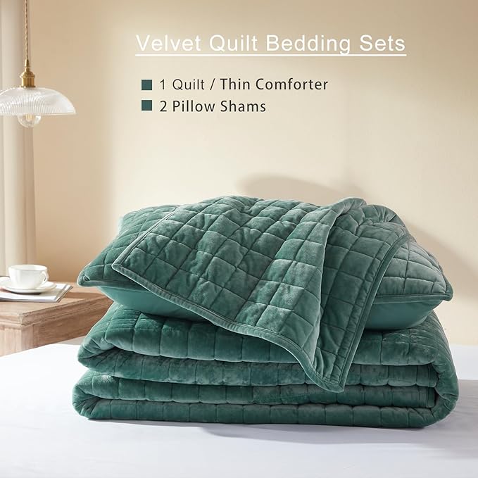 LEAONME Velvet Quilt Oversized California King-120''x120'', Lightweight Aqua - Image 5