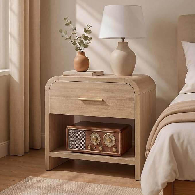 Night Stand 1-Drawer and 1 Storage Shelf Nightstand 24" H Metal Handle Modern - Image 9