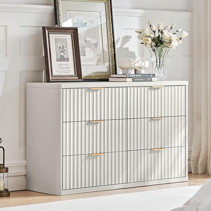 LEYAOYAO Fluted Dressers & Nightstand Set of 3, Wood 48" Wide Dresser & 42" - Image 5