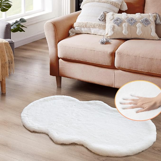 White Faux Rabbit Fluffy Fur Rugs by ORINOVA