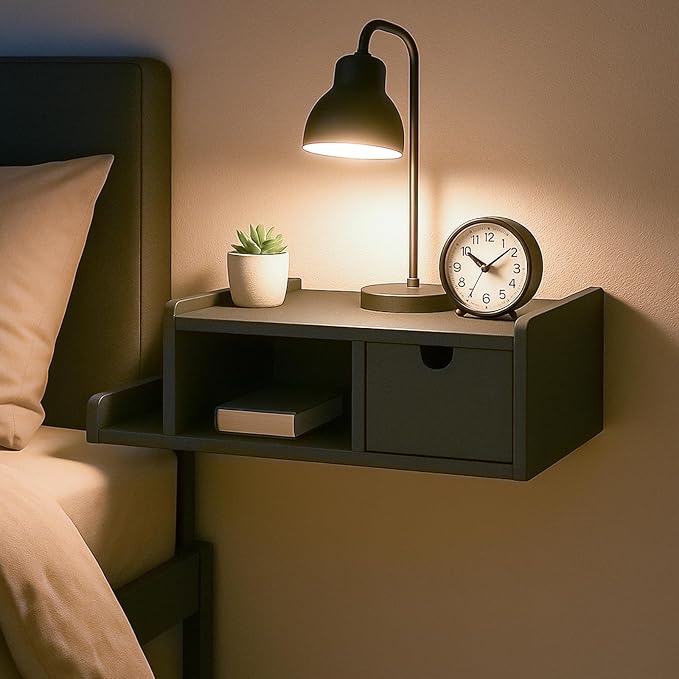 Floating Nightstand with Drawer & Shelf, Wall Mounted Bedside Table - Image 8