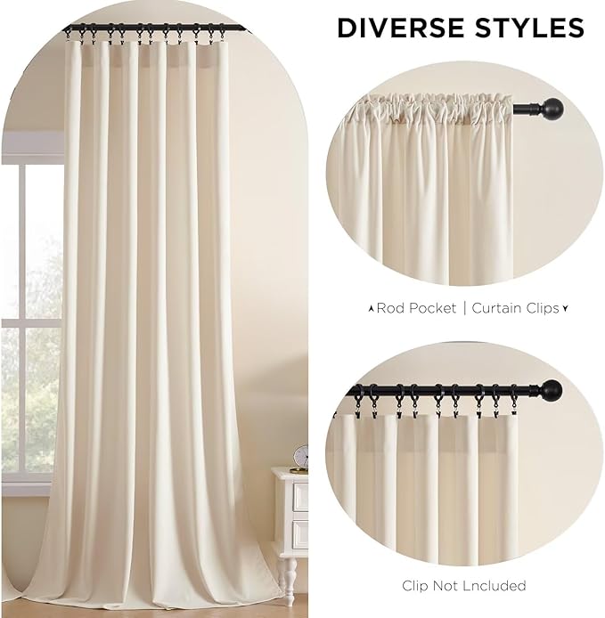 Joydeco Velvet Curtains White Blackout Curtains Thermal Insulated 84 inches - Image 2