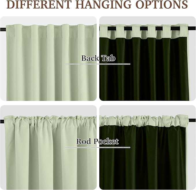 RYB HOME Sage Green Velvet Chenille Curtains 84 Inches - Image 4