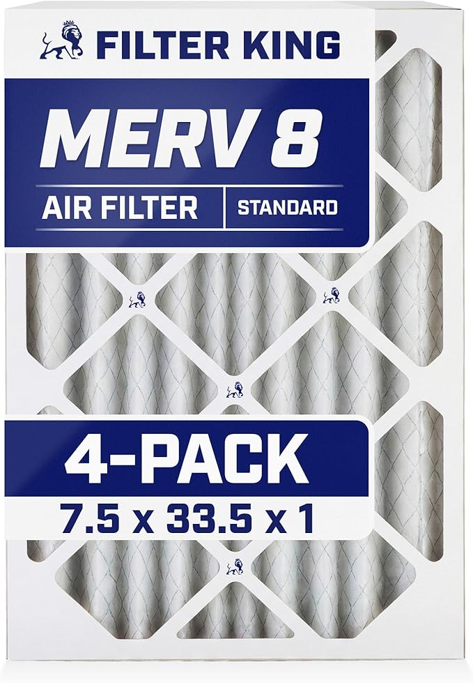 Filter King 7.5x33.5x1 Air Filter | 4-PACK | MERV 8 HVAC Pleated A/C Furnace by FilterKing