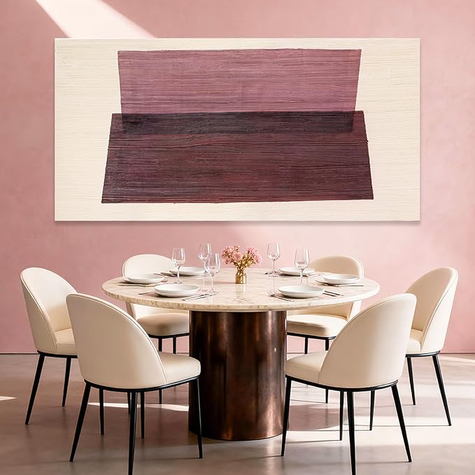 YETHEN WAL Rose Pink Minimalist Wall Art Hand-Painted Line Canvas Painting - Image 4